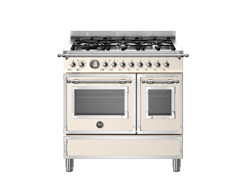 Piano Bertazzoni Heritage 90 cm émail Avorio et chromes, double four