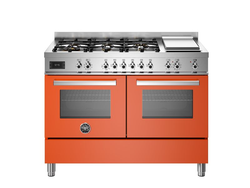 Piano Bertazzoni Professional 120 cm coloris Arancio, six feux et plancha, deux fours