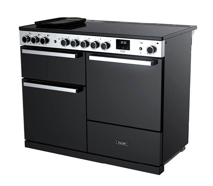 Piano de cuisson Falcon Edge Deluxe à façade en verre noir et table induction avec plancha