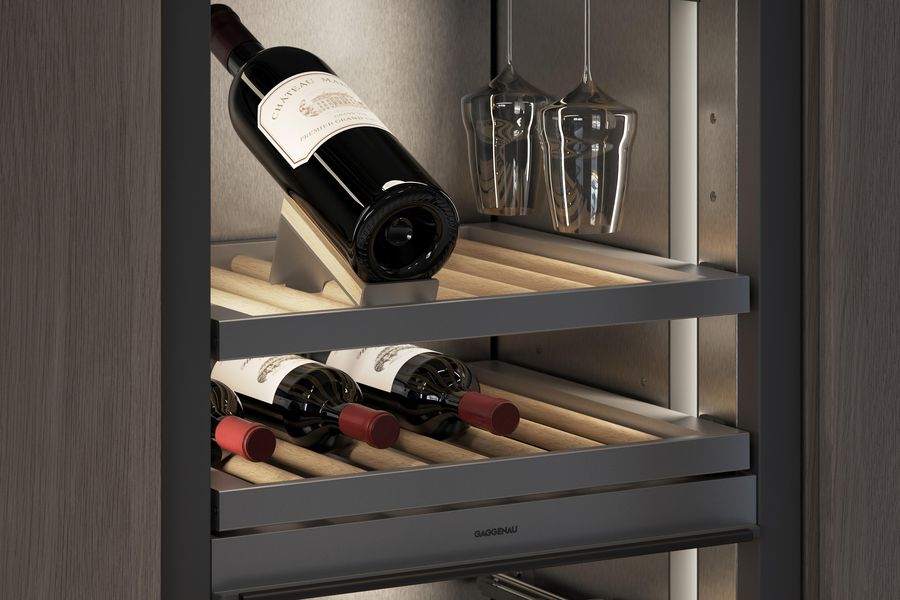 Cave à vin Gaggenau Vario série Expressive, tiroir à bouteilles en chêne